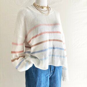Chopped Hem Pastel Stripe Lightweight Sweater